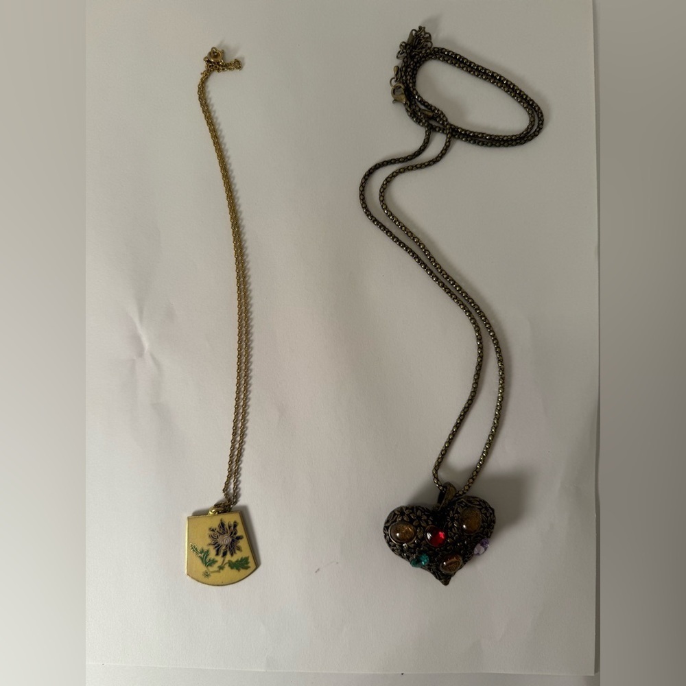Set Of Two Vintage Necklaces Heart And Cloisonné